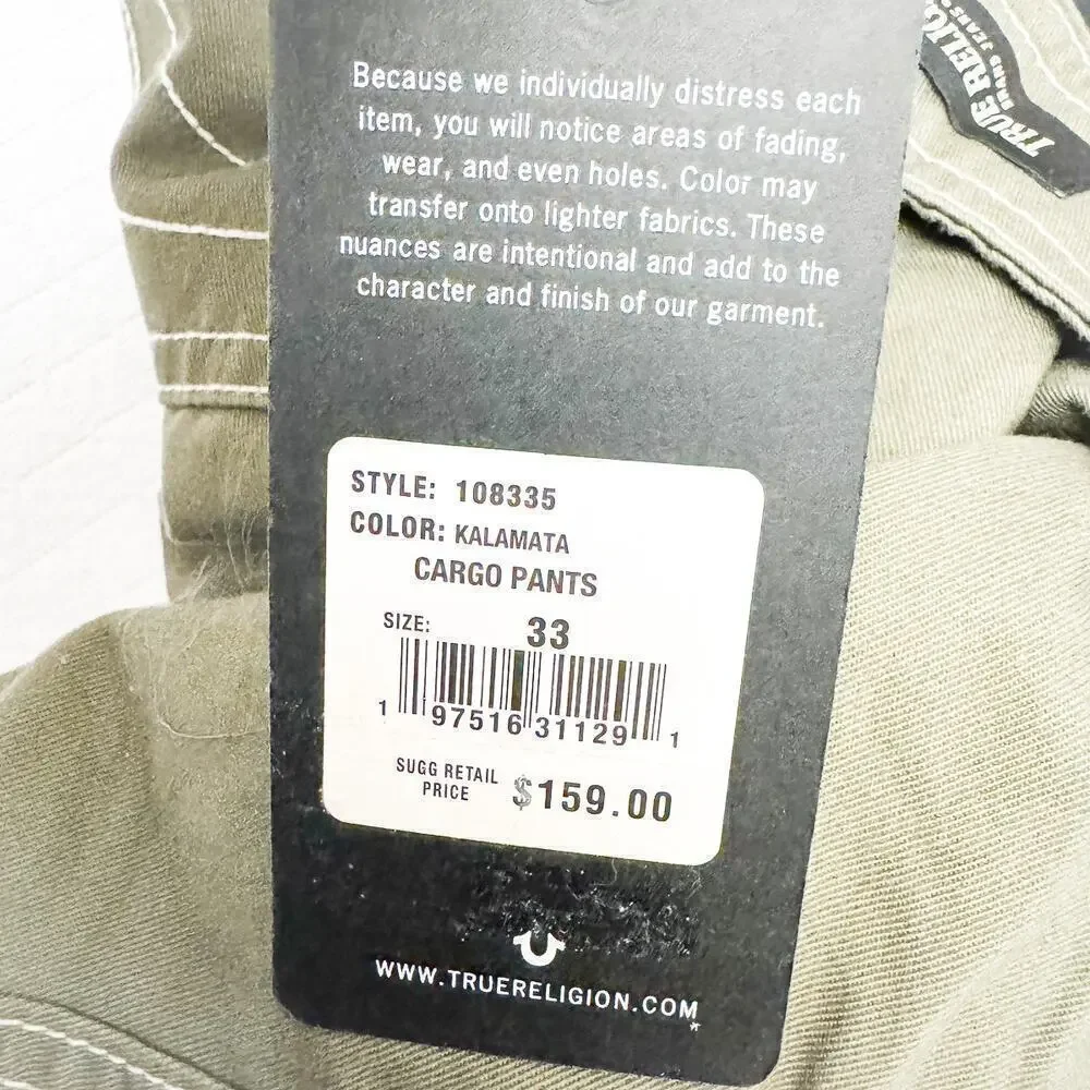 True Religion Men's Kalamata Cargo Pants Wide Leg Size 33 NWT